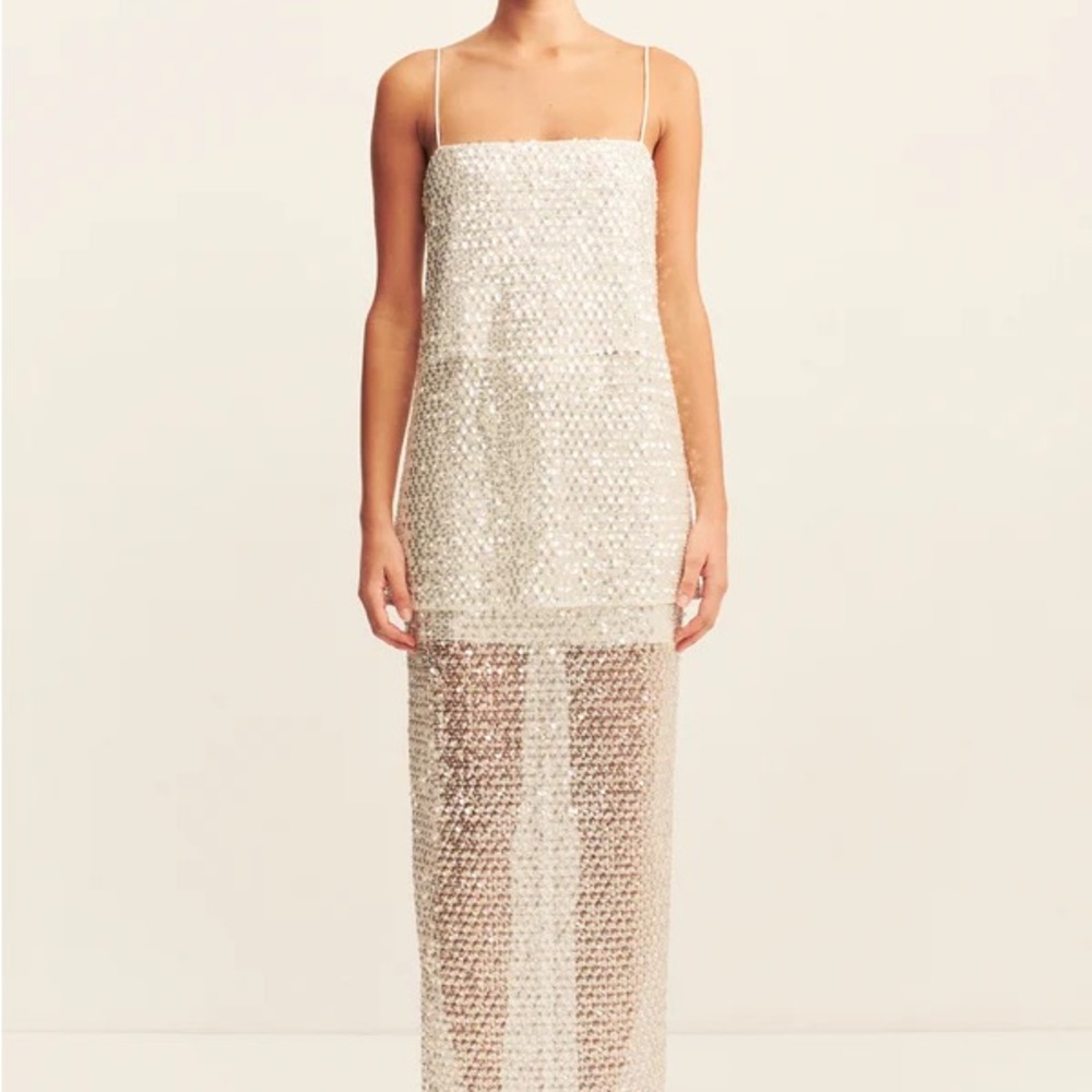 Shona Joy Ivory Sequin Sheer Midi Slip Dress